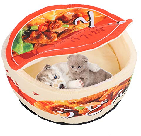 IUIBMI Ramen Cat Bed Cute Instant Noodle Shape Pet Cat House with Removable Washable Cushion Comfortable Cat Nest Noodles Kennel Detachable Pet Dog Cat Bed for Small Cats and Dogs (S)