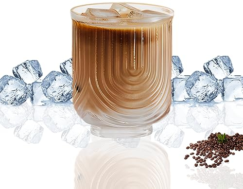 FZQBEY Kaffeegläser, Trinkgläser, Vintage Glaswaren Arch Design Glasbecher, modische Ripple Glaswaren, klassische transparente Cocktailgläser, für Bar Getränke Eis Kaffee Saft (370ml)