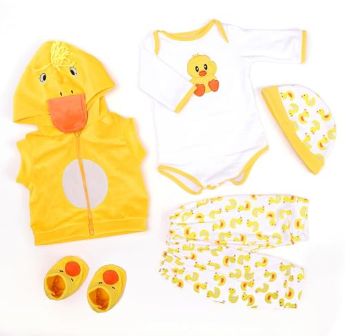 RUNGQIANY Reborn Baby Kleidung Big Yellow Duck 5 StüCk Set Passt Zu 20zoll-22zoll Reborn Baby Mildes HandgefüHl Und Waschbar Reborn Baby Puppe 55cm Kleidung Jungen Und MäDchen Reborn Puppe Kleidung