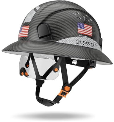 DS-SMAAT Casque de sécurité à large bord avec visière, casque de sécurité à suspension à cliquet à 6 points, protection supérieure contre les chocs pour une utilisation industrielle, approuvé ANSI