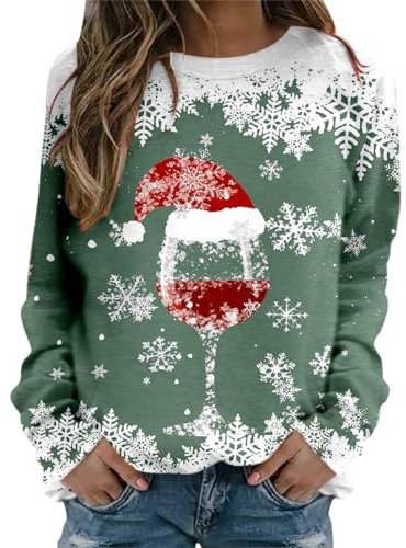 Sweatshirt Weihnachten Damen Weihnachtspullover Wichtel Zwerg Gnom Weihnachtspulli Christmas Pullover Sweatshirts Weihnachts Langarmshirt Bluse OberteileA001