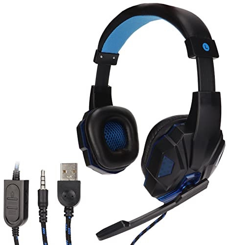 ZLXHDL Casques De Jeu, Casques PC Filaires 3,5 Mm avec Micro à Réduction De Bruit, Contrôle du Volume, Cache-Oreilles Souples Et Bandeau Rétractable, Casque De Jeu Filaire pour Co(Bleu Noir)