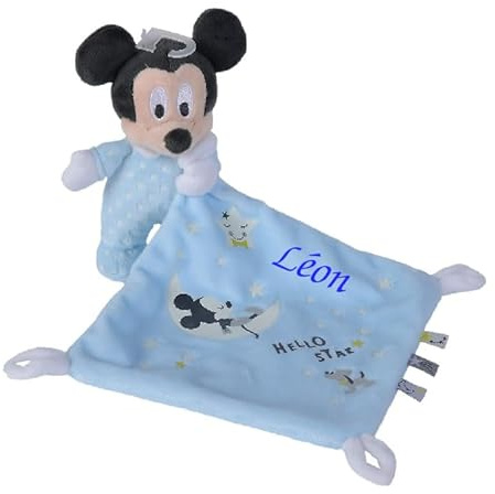 Doudou personnalisé Mickey luminescent bleu Peluche + mouchoir 40 cm