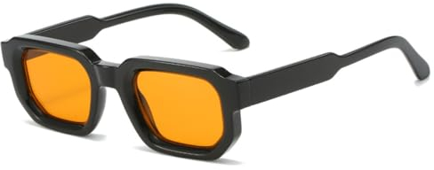 WDZAYXC Vintage Rechteckige Sonnenbrille für Damen Herren Rectangle Sunglasses Retro Brille UV400 Schutz(Schwarz Orange)
