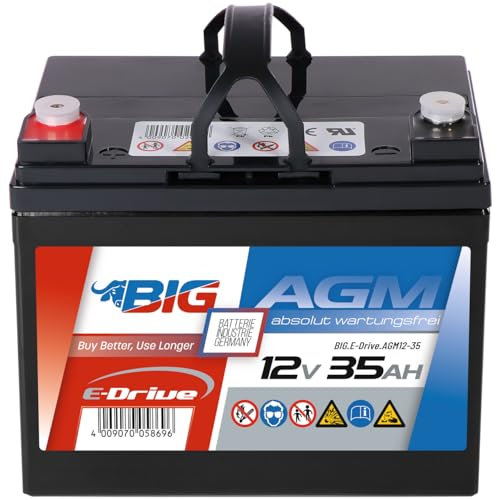 BIG E-Drive AGM Traktionsbatterie: Ideal für Rehatechnik, E-Scooter, Außenborder, Hebebühnen, Fördertechnik, Aufzüge, Robotik, FTS, Industrie, DC-Stromversorgung (12V - 35Ah)