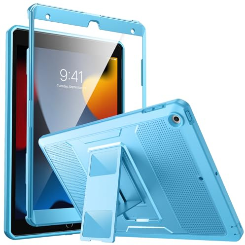 MoKo Funda Compatible con Nuevo iPad 9ª Gen /8ª Gen /7ª Gen (2021/2020/2019) iPad 10.2 Inch Case, Shockproof Híbrido Cubierta para Choque con Protector de la Pantalla Incorporado, Azul