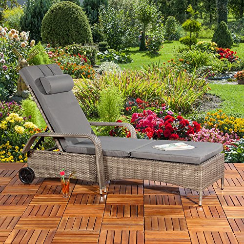 Mucola Sonnenliege Loungeliege Gartenliege mit Rollen bis 120kg belastbar Terrassenliege inkl. Auflage 6-Fach höhenverstellbarer Liegestuhl wetterfest