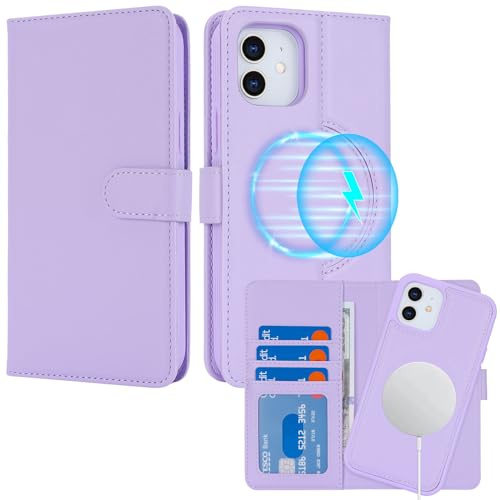 ELTEKER Hülle für iPhone 12/12 Pro, Klapphülle, lila | 2-in-1 Abnehmbare Magnetische, Kabelloses Laden Kompatibel, Kartenfach, PU-Leder, Stoßfest