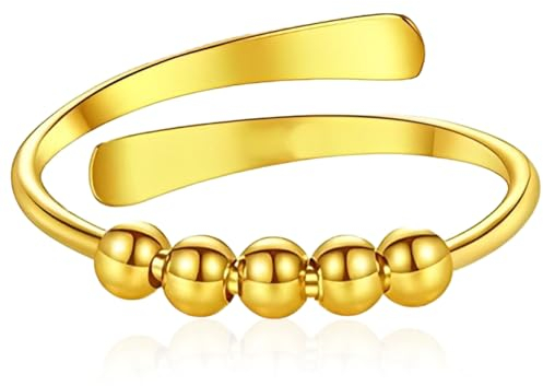 Rienan 1 PCS anti Stress Ring Anxiety Ring Stress Ring Stressring Stress Angst Ring Antistress Ring Angst Ring Zirkonia Zappelringe, Verstellbare Stapelbare für Stress Abbauen Geschenke (gold).