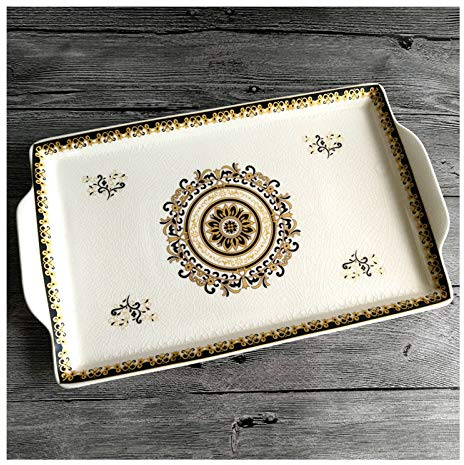 OQHAIR Elegante tazón Grande de Cristal para Servir, frutero de 13.7 X 8.6 Plato Rectangular de Porcelana Bandeja de Frutas-Partido Servidor de Alimentos Plato de exhibición-Pastel Post