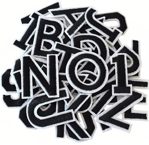 72 piezas Parches Letras Termoadhesivas,Letras Termoadhesivas para Ropa con letras de la A a la Z, números del 0 al 9,Parche Nombre Bordado para vestido, sombrero, vaqueros, negro