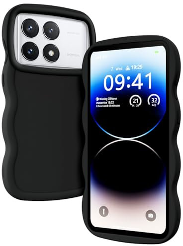 XINYEXIN Silicone Cover per Xiaomi Poco X6 Pro 5G, Custodia Cellulare Onda Cornice Forma Riccia Carina, Antiurto Ondulata Bumper Case - Nero