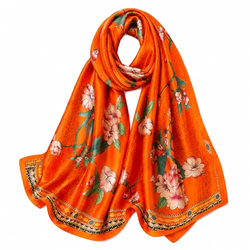 FAIRYGATE Schals für Damen Schal Seidenschal Weich Seidentuch Frühling Tücher Eleganten Stil Blumenmuster Als Stola Halstücher Sonnenschut Ganzjährig 180 * 90 CM 98036