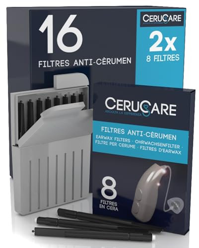 16 Filtres Anti-Cérumen CeruCare pour Appareils Auditifs Nettoyage Rapide et Efficace Protège les Appareils Auditifs de l'Humidité et de la Poussière avec Étui Rigide Refermable Diamètre 1,3mm