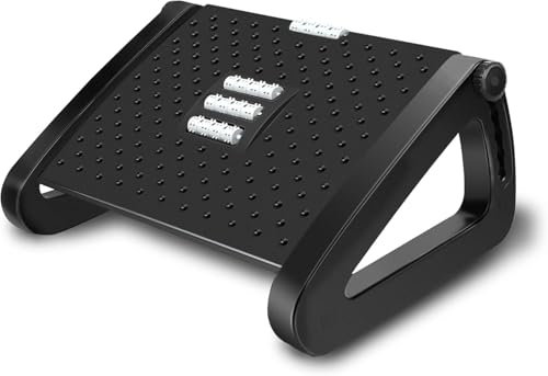 Hmseng Foot Rest Under Desk, Adjustable Height/Angle Ergonomic Foot Stool with Large Roller Massager Function, for Improved Posture/Pressure Relief/Straightening The Hunchback, Home, Office-D -Black