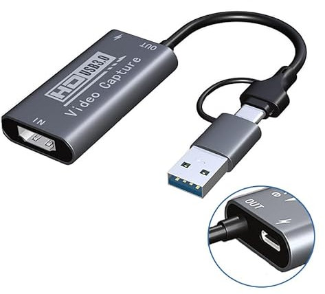 USB 3.0 Video Capture Card with 100W PD - HDMI to USB-A/C Capture Card 1440P 30fps & 1080P 60fps Video Capture Device for Streaming, Game Recording, Compatible for Quest 3, Switch, PS4/PS5