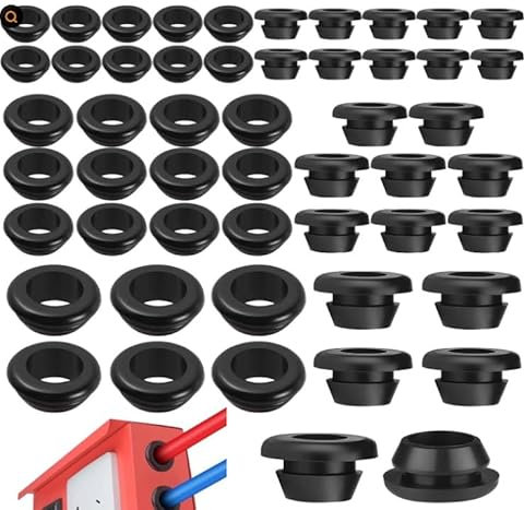 50 Piezas Arandelas de Goma, Negro Pasacables de Goma, Impermeable Tapones de Goma ID 10 mm 12 mm 14 mm, Pasacables Tapones de Goma para Proteger Cables, Enchufes, Agujeros de Cables