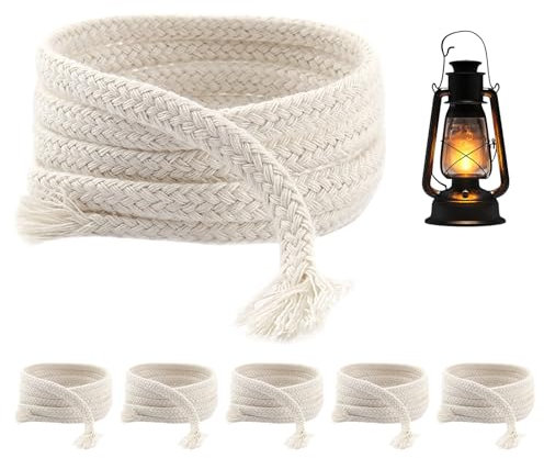 6 Metre Replacement Wick for Oil Lamp, 6 Stück 100cm Length Docht für öllampen, 6 mm Dochte für Kerzen, Kerzendochte für Dicke Kerzen, Torch Lamp Wick für Gartenfackeln, Bambusfackeln & Kerosinlampen