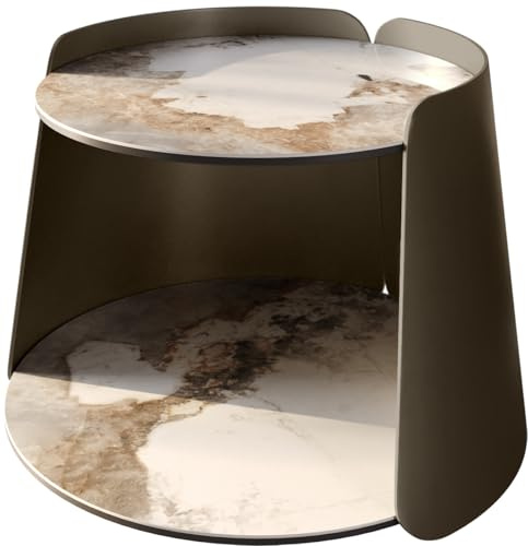 Wohnzimmertisch Daban Keramik Minas Melange Weiß-Beige 59x59 cm Gestell