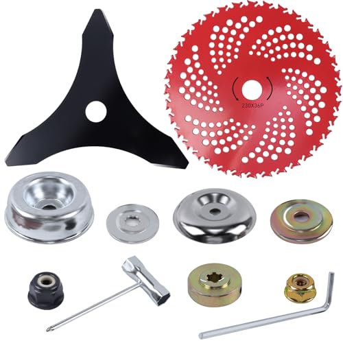 AIIQESBT Brush Cutter Blade, 11 Pcs Metal Teeth Weed Eater Blades Heavy Duty with Universal Adapter Kit, Replacement Strimmer Attachments for Trimmer Head, Tough Weeds Undergrowth Grass Cutting