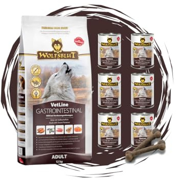 Wolfsblut Vetline Hundefutter - GASTROINTESTINAL, 12x395g - Sparbundel, Sparpaket - inklusive Warnicks Tierfutterservice Hundesnack Goodie
