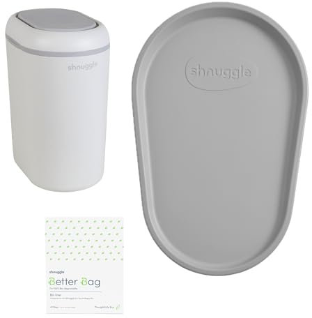 Shnuggle Changing Essentials Bundle - Squishy Changing Mat, Eco-Touch Nappy Bin + Better Bag Nappy Liners - Wipeable, Odor-Locking + Eco-Friendly (Grey)