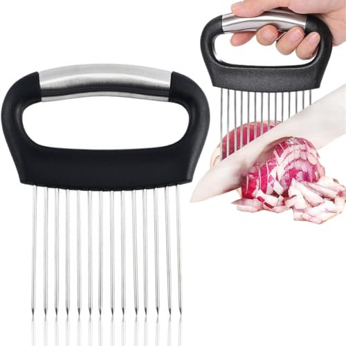 GGUFAY Porta Fette di Cipolla in Acciaio Inox, Affetta Cipolle e Verdure, Affettatrice per Limone, Tagliaverdure,Utensili da Cucina Multiuso per Carne, Frutta e Verdura