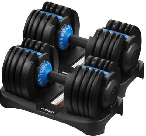 BSTSEL Adjustable Dumbbells Set 24kg/40kg, 48/80kg Pair, Muscle Building, Strength Training, Adjustable Weights for Home Gym, Space Saving 15 in 1, Safety Locking Mechanism (S2-Pair-48kg-Blue)
