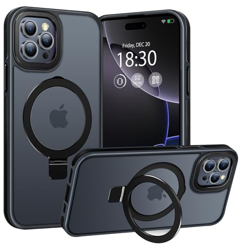 BENTIACC Magnetic Stand Case for iPhone 16 Pro, Black | Military Drop Protection, Shockproof Anti-Fingerprint Matte Phone Case with Ring, Hands-free Cover for Video Work