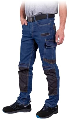 Generico Jeans da Lavoro Uomo Multitasche Stretch con Rinforzi Ginocchia – Pantaloni Resistenti REIS J303T – PW Store – Denim Comodo e Robusto (IT, Numero, 50, Regular, Regular, Blu)