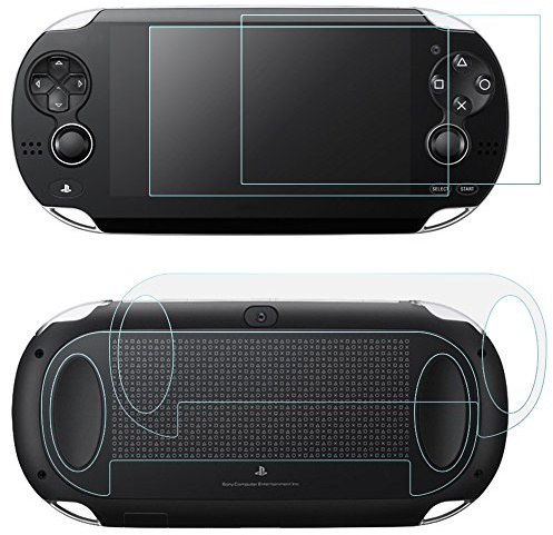FineGood Displayschutzfolie für Sony PlayStation Vita 1000 mit Rückabdeckungen, 2 Pack (4 Stück) Panzerglas für Frontscheibe und HD Klar PET-Folie für die Rückseite, PS Vita PSV 1000 Folienzubehör