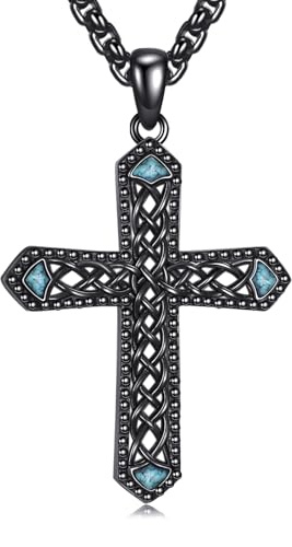 YAFEINI Schwarze Kreuz Kette Sterling Silber Keltisches Kreuz Halskette Religiöser Christlicher Schmuck Geschenke für Männer und Frauen