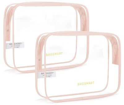 BAGSMART Transparente Kulturtasche 2 Stück,TSA Durchsichtiger Kulturbeutel | PVC Wasserabweisend, 1 Liter beutel Flugzeug Handgepäck, Kosmetiktasche Damen & Herren, Nude Rosa