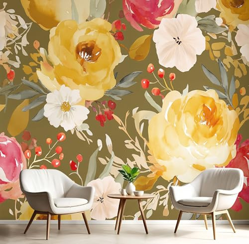 Fototapete Aquarellblumen Silk Tapeten Wandtapete, Reben Beeren Wanddeko Design Wand Dekoration Wohnzimmer Schlafzimmer Büro Flur 150 * 105cm (B x H) Wandtapete