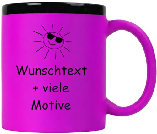 Geschenkissimo Keramik Tasse Rosa mit Name, Spruch + Motiv - Keramiktasse Neon Pink 300 ml, coole Tassen für Frauen, Kaffeetasse personalisiert