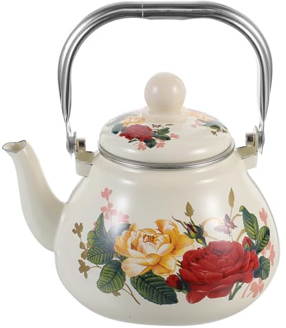 Enamel Tea Pot 1l Vintage Stovetop Water Kettle for Home | Thickened Enamel Body, Heat Resistance and Easy Storage, Suitable for Office Use, Elegant Vintage Style
