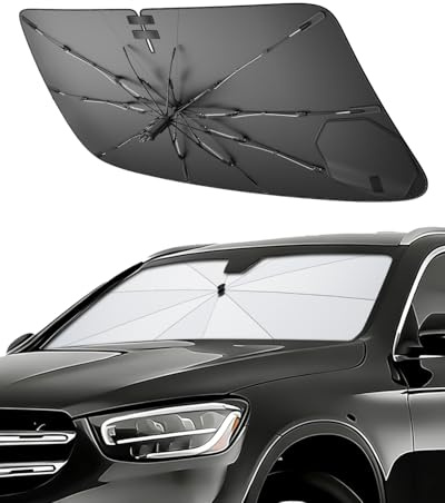 SHAOHAO Compatible con Mecedes GLC X253 X254 2016-2026 Protector Solar para Coches Parabrisas Visera Solar Fácil Almacenamiento Tirador con cordón Protección UV Protector Solar Accesorios Parasol