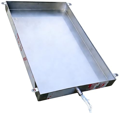 Auffangwanne mit Ablauf Edelstahl 304 Tief 8cm mit Ablaufschlauch Automatische Ölauffangwanne Mehrzweckwanne für Außengerät Balkon Garage Gerätebereich Alltagseinsatz(50x70cm(20x28in))