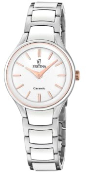 FESTINA Damenuhr Analog Edelstahlarmband Weiß Ceramic Armbanduhr F20752/1 | Quarz-Uhrwerk, Kratzfestes Mineralglas, 5 ATM Wasserdicht, Edelstahlarmband, Ceramic, Damenuhr, Armbanduhr Analog, F20752/1