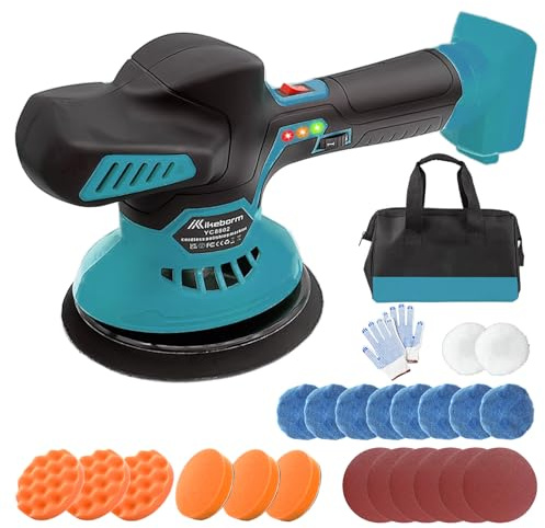 Poliermaschine Auto poliermaschinen Set, 6 Zoll Orbital Auto Politur mit 8 Variablen Geschwindigkeiten für Wachsen/Autodetaillierung für Autopflege Polieren Autodetailing (Ohne Akku)