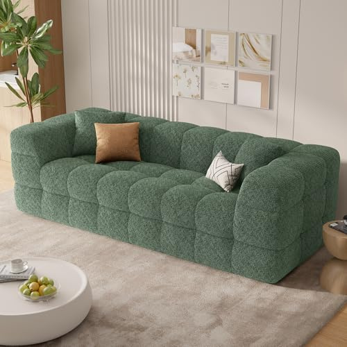 Hawthyhome 2-3 Sitzer Sofa mit Schlaffunktion, Modernes Boneless Couch, Gemütliches Chenille-Sofa mit weichem Bezug, Montagefreie Balkon Couch für Wohnzimmer & Gästezimmer, Grün