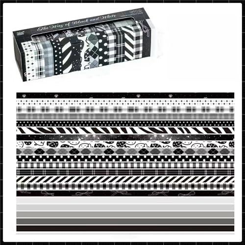 Songdao 20 Rollen Dünn Washi Tape Set Masking Tape Antike Muster Dekoratives Klebeband Bunt für DIY Handwerk, Bullet Journals, Planer, Scrapbooking, Verpackung (Black White)