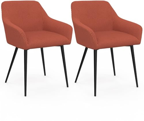 IDMarket - Set aus 2 Esszimmerstühlen, Tischsesseln Jany aus terracottafarbenem Cordstoff