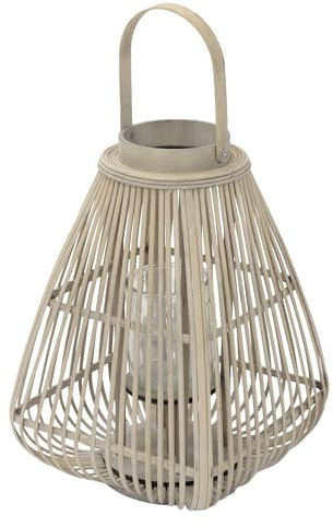 ECD Germany Bambus Laterne, Windlicht 55 cm, Holzfarbe, Gartenlaterne mit Henkel & Glaseinsatz, Boho Bambuslaterne, Kerzenhalter Flechtoptik, Innen/Außen, Deko Laterne für Terrasse Balkon Wohnzimmer