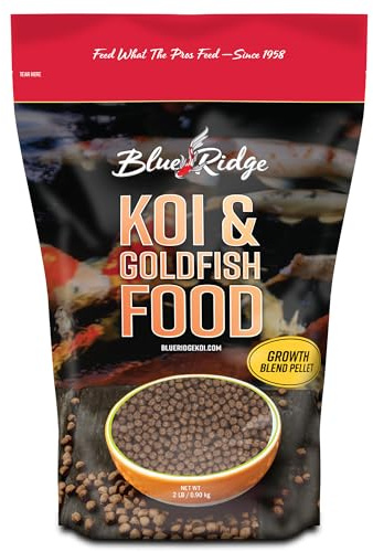 Blue Ridge Koi Fish Food 2lb - Koi Food 3/16” Large and Mini Blend Growth Formula, Goldfish Food, Premium Fish Food for Ponds, Ponds Fish Food, Floating Pond Pellets