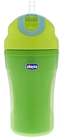 Chicco 00006825500000 Isolierte Trinkflasche mit Silikon-Strohhalm, 18+ Monate, grün