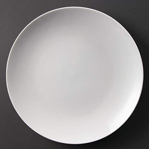 Olympia Whiteware Coupe Plates 310mm Porcelain, Pack of 6, White | Fully vitrified for heat and shock resistance with strengthened rolled edges for chip warranty protection.