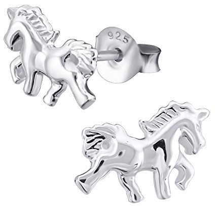 Laimons Mädchen Kids Kinder-Ohrstecker Ohrringe Kinderschmuck Pferd Hengst Pony Fohlen glanz aus Sterling Silber 925