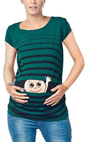 M.M.C. Ciao Ciao - Simpatica graziosa T-Shirt Premaman Manica Corta per la Gravidanza (Verde Scuro, Medium)