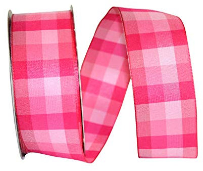 Reliant Ribbon 25108W-222-09J Season Plaid Wired Edge Band, fuchsia, 1-1/2 Inch X 25 Yards